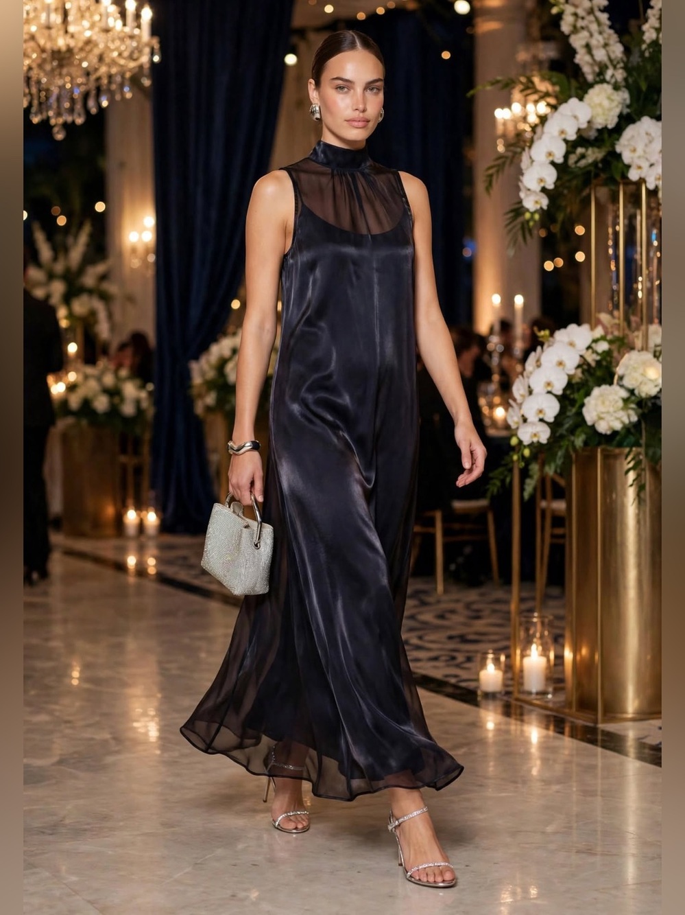 Few Moda CAARA Alette Dress Sleeveless High-Neck Black Evening Dress Sz M